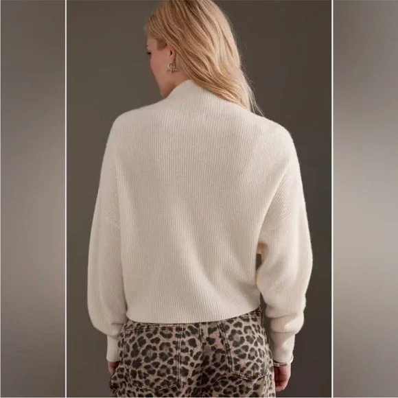 Anthropologie Pilcro Ribbed Mock Neck Crop Cream 100% Cashmere Sweater-1X - Picture 11 of 11